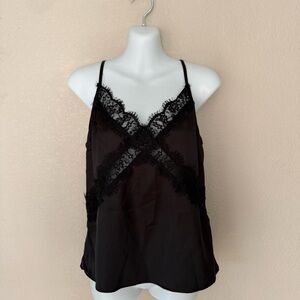 Lulus Black Satin Lace Camisole Top Womens Small Adjustable Straps